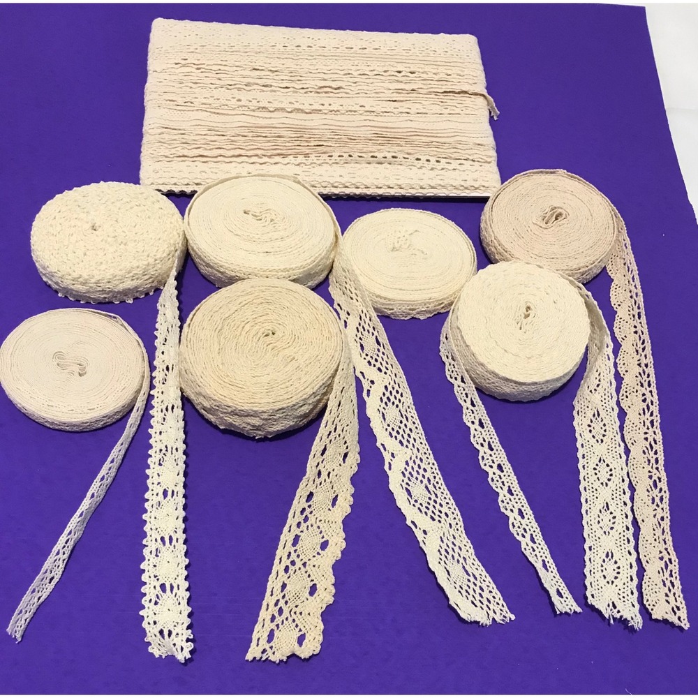 Vintage Style Cream Crochet Lace Trim Spools Lot Ivory Cotton Ribbon Crafting